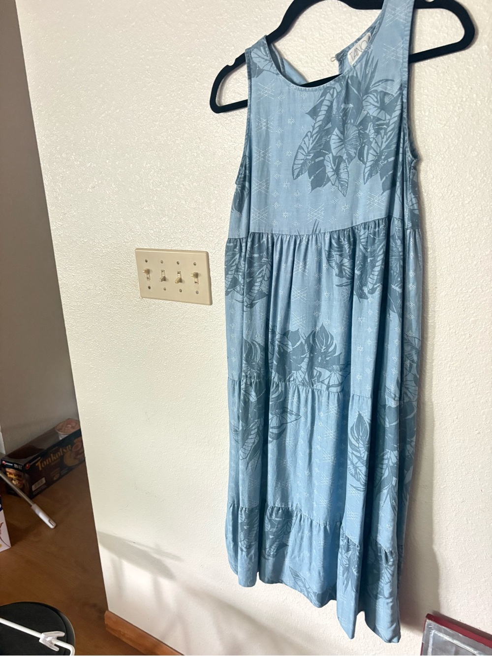 Tanoa Girls Size 12 Blue Tiered Maxi Dress 100% Tencel